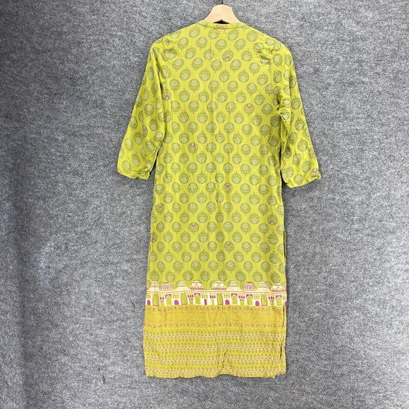 Melange Shirt Dress Women S Small Yellow Geometric Maxi 3/4 Sleeve V-Neck Rayon - Picture 2 of 11